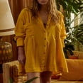 thumbnail image 3 of Autumn Women‘s Solid Color Lapel Button Up Shirt Dress with Long Sleeves, 3 of 5