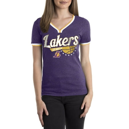 Los Angeles Lakers Women's NBA Short Sleeve Biblend V Notch Scoop Neck Tee