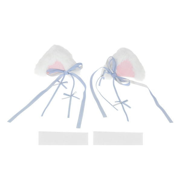 Accesorios para Casco de Motocicleta Decoración Orejas de Gato Blanco Lindo con Streamer Azul para Cascos de Motocicleta Bicicleta Esquí Pegatina 2 Juegos