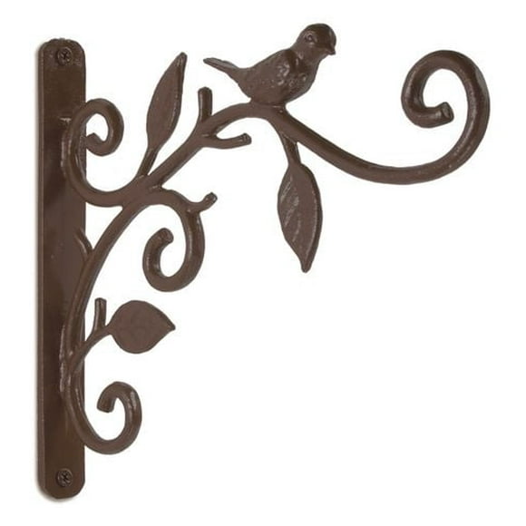Fixation de plante en bronze antique ornée d'un oiseau et de feuilles, 22,86 cm (9 pouces) Fixation de plante