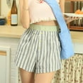 thumbnail image 4 of Douhoow Women Stripes Shorts Button Elastic Waist Mini Bloomers Plaid Loose Short Pants, 4 of 9