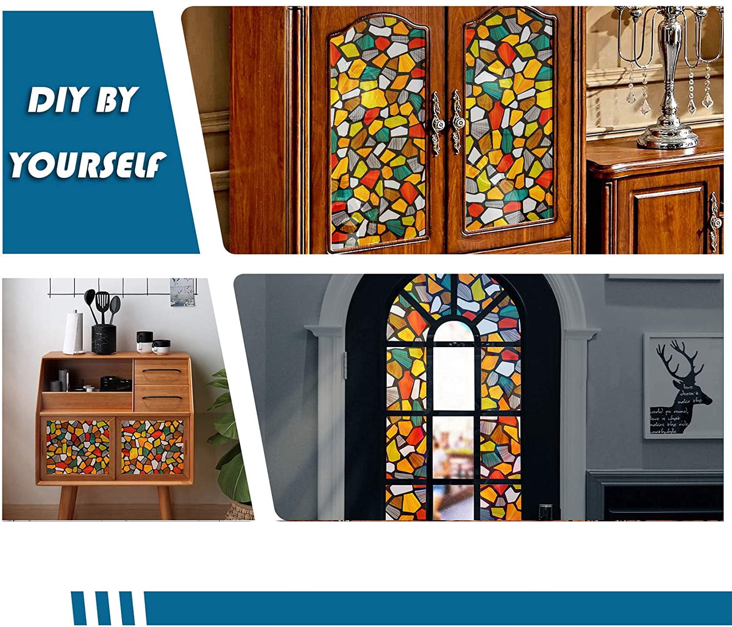 Buy VEELIKE Window Film Privacy Classy Stained Glass Window Cover ...