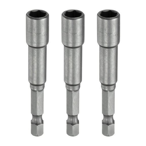 Uxcell 3pcs Hex Nut Driver Drill Bit 7mm Metric 6-Point Socket 1/4" Hex Shank Magnetic Setter CR-V Steel Bolt Sockets for Power Drills Impact Drivers, 2.56" (65mm) Long