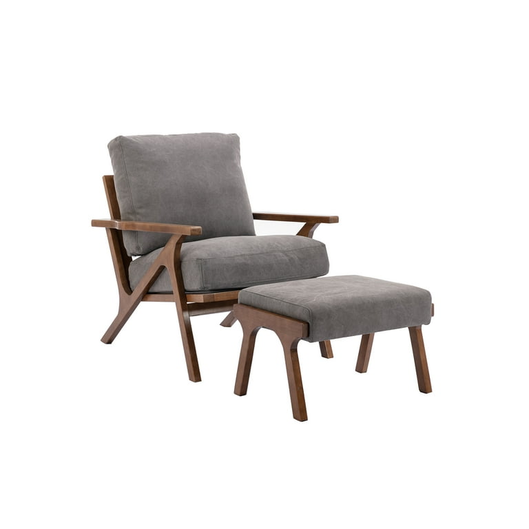Dropship Accent Chair With Ottoman Set, Fabric Armchair With Wood
