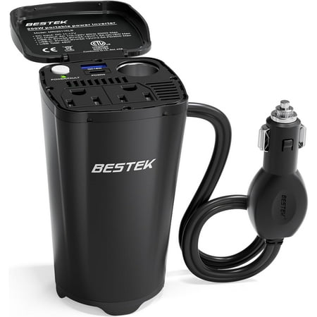 BESTEK 200W Power Inverter 12V DC to 110V AC Car Plug Adapter Outlet Converter with [30W USB-C]/USB-Fast Charger(18W) / Dual AC Outlets/car Charger for Laptop