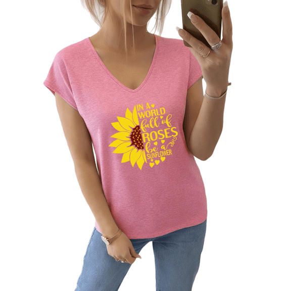 GIFFIMY Women's Relatable Slogan Graphic V-Neck Short Sleeve T-Shirt White Standard Fit Everyday Top