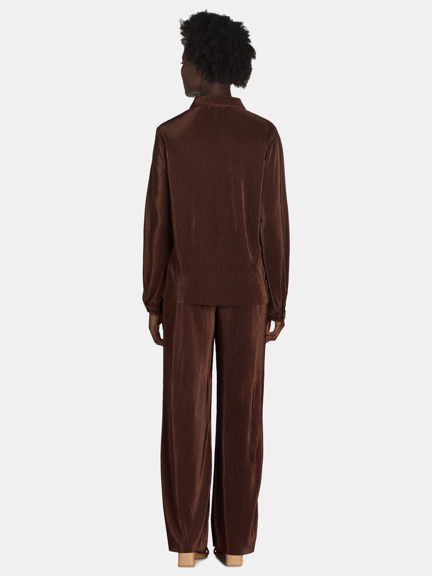 Nine.Eight Women's and Women's Plus Plisse Pleat Shirt and Pants Set, 2-Piece, Sizes XS-4X