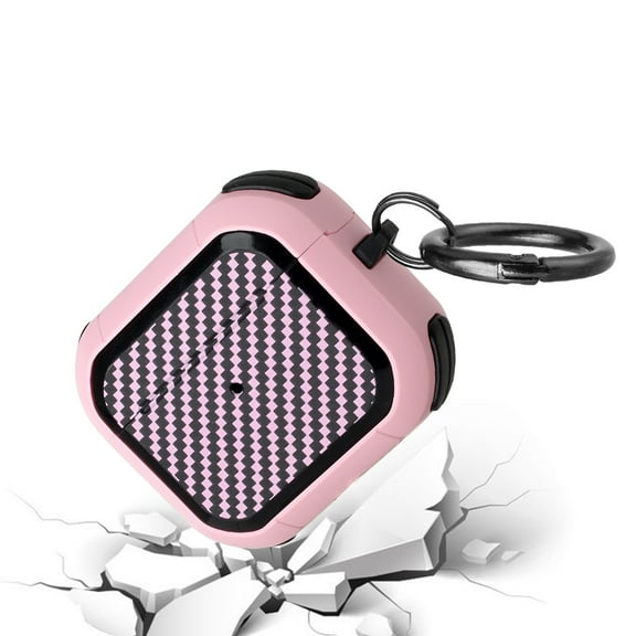 Xpm Compatible with Apple AirPods Pro 2 (2nd Gen 2022) Rugged Protective Carbon Fiber with Keychain [Front LED Visible] Hybrid Shockproof [ Pink ]