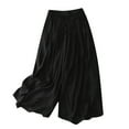 thumbnail image 2 of Wycnly Womens Cropped Pants Wide Leg Pants for Women Casual Solid Loose Comfy Cotton Linen Cropped Pants High Waist Drawstring Pleated Ladies Palazzo Trousers Fall, 2 of 3