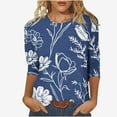 thumbnail image 4 of Nrmvnmi Womens 3/4 Length Sleeve Cotton Tops Casual Floral Print Round Neck Tie Dye Summer/Fall Tops Loose Fit Elastic and Lightweight Blouse For Women, 4 of 6