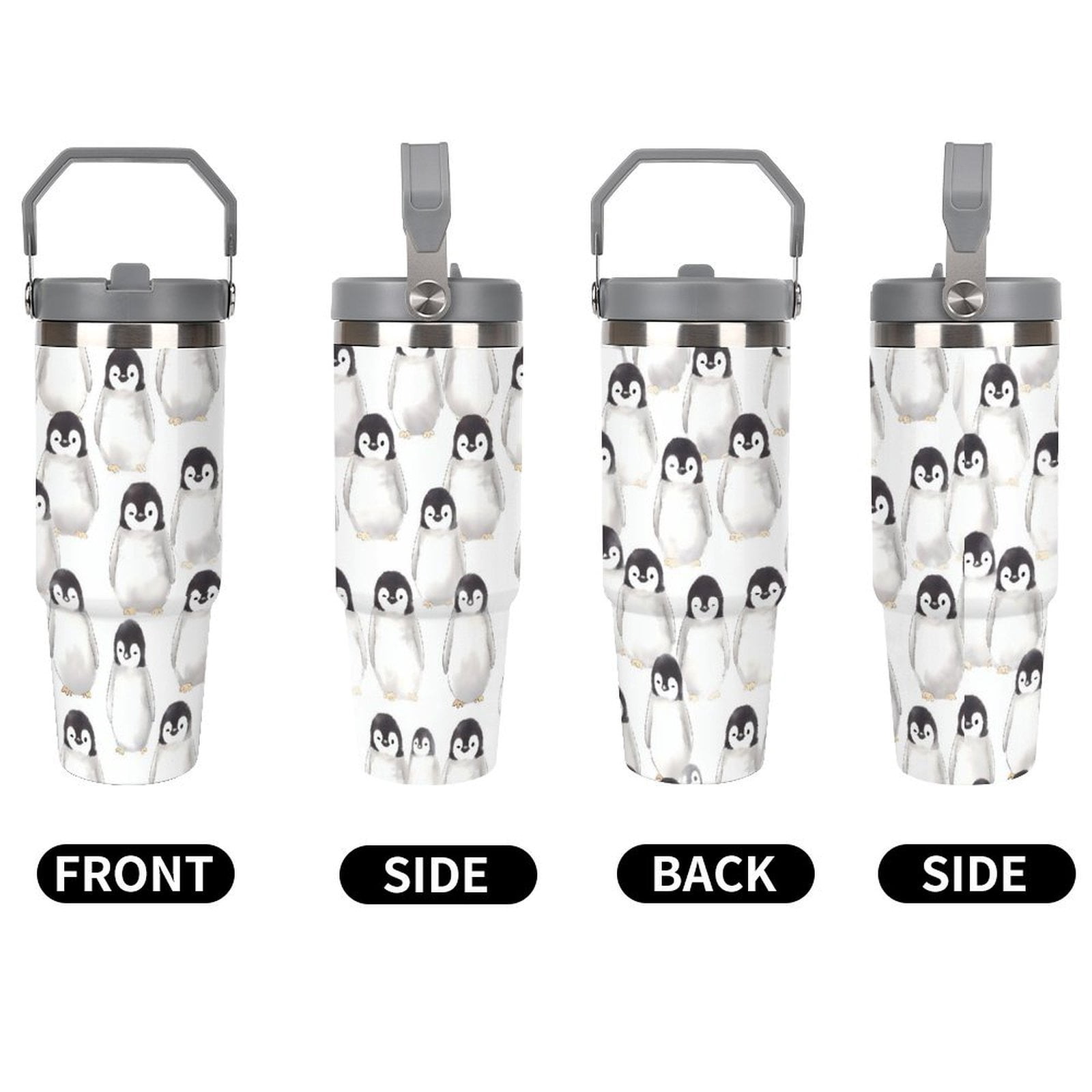 Large Capacity Car Cup 30oz Vacuum Insulation Double Layer Hot Proof Super Capacity Portable Placement Without Water Leakage Cute Baby Penguins White-style