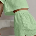 thumbnail image 6 of Tqcoqu Women's Eyelet Embroidery 2 Piece Outfit, Crew Neck Short Sleeve Top & Elastic Waist Split Hem Shorts, Breathable Summer Loungewear Pajama Set for Women﻿,Green Women's M-XXL, 6 of 6