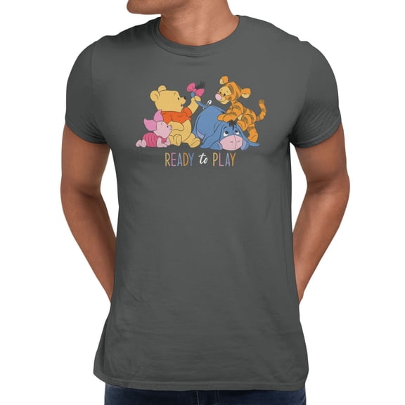 Disney Winnie The Pooh Men's Babyie Ready To Play T-Shirt (Charcoal , S-XXXL)