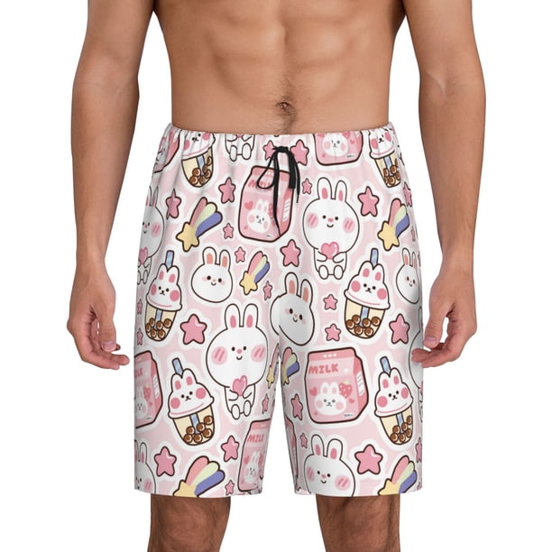 Fotbe Cute Rabbit Pantalones Cortos de Pijama para Hombre, Ropa de Dormir, Pantalones de Pijama Cortos para Hombre-Small