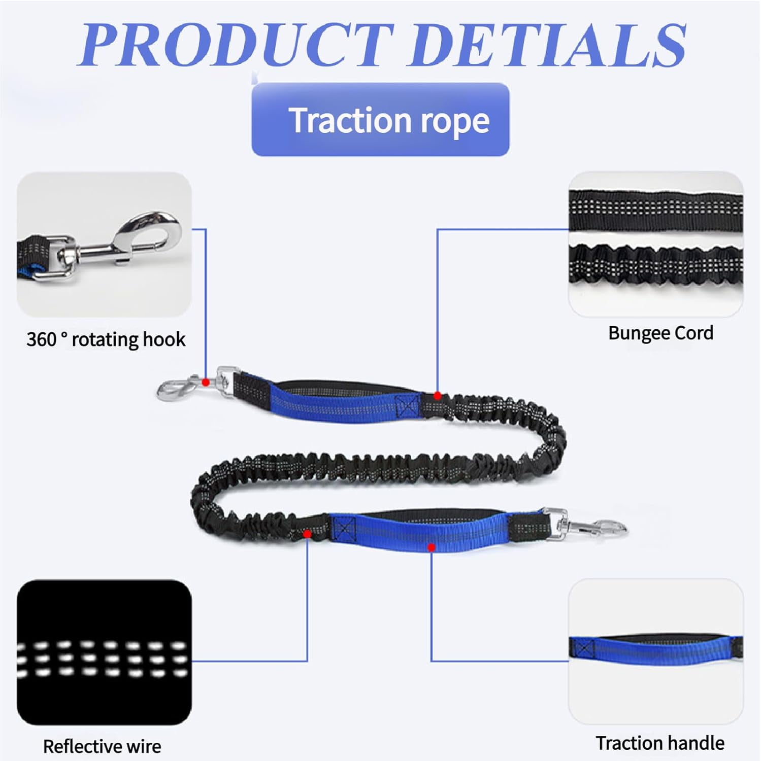 Upliftjoys Dog Leash,Upliftjoys Hands Free Dog Leash with Multifunctional Pouch,Adjustable Waist Belt,Shock Absorbing Bungee Leashs for Small＆Large Dogs (Blue, Double Rope)