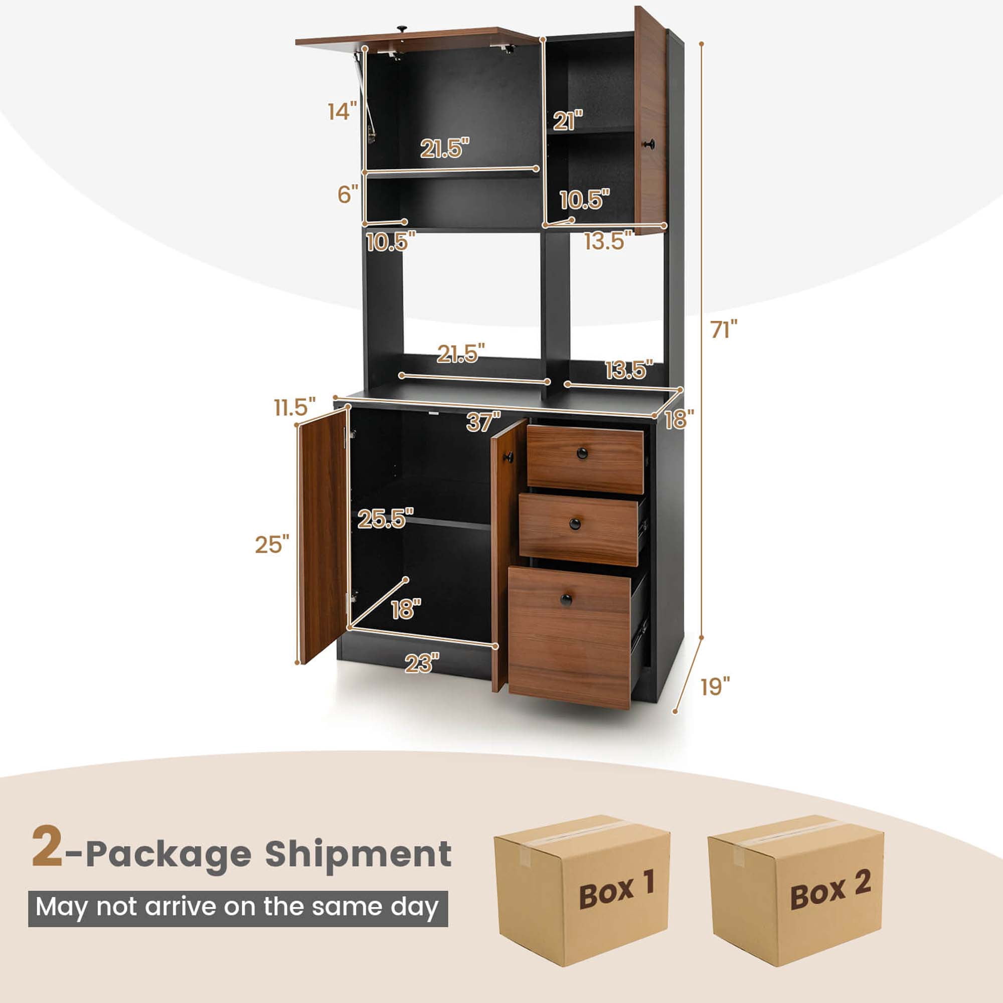Costway 71" Tall Kitchen Pantry Buffet Hutch Freestanding Storage Cabinet 4 Doors Black
