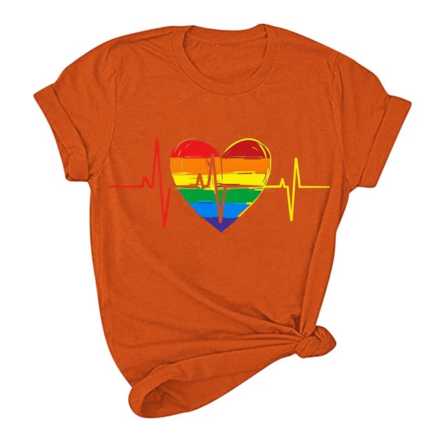 Pisexur Hauts pour Femmes T-Shirts Fierté LGBT Mode Cœur Graphique Tee Tops Été Décontracté Manches Courtes Chemises Égalité Col Rond Blouses Basiques Polyvalentes Confortables pour Sortir pour Femmes