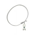 thumbnail image 2 of 7 1/4 inch Oval Eye Hook Bangle Bracelet w/ Cancer Awareness medal charm w/ May Green Swarovski Crystal, 2 of 3