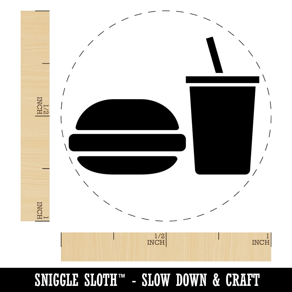 Hamburger and Soda Food Drink Icon Self-Inking Rubber Stamp Ink Stamper - Green Ink - Medium 1 Inch