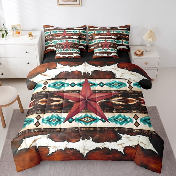 Castle Fairy Western Tribal Aztec Twin Bedding Sets,Red Texas Star Bedding Comforter Set