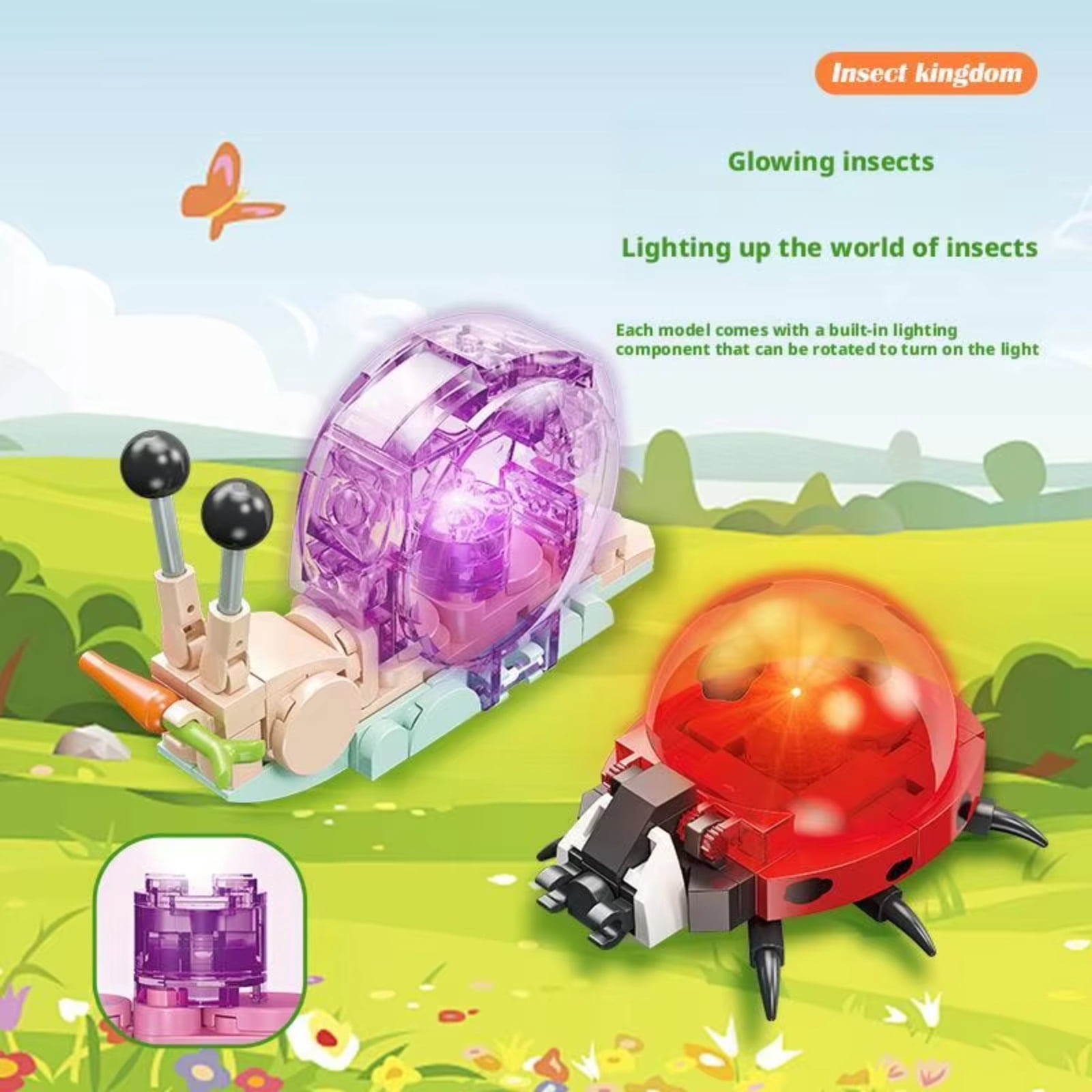 Unbranded 8-in-1 Insect Animal Building Blocks Set, Glowing STEM Educational Toy with 8 Models, Durable ABS Plastics, Creative Gift for Kids Boys 6+