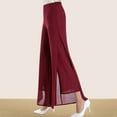 thumbnail image 2 of Pants for Women Ladies Lightweight Chiffon High Elastic Waist Flowing Flared Straight Leg Culottes Womens Slacks Red S, 2 of 6
