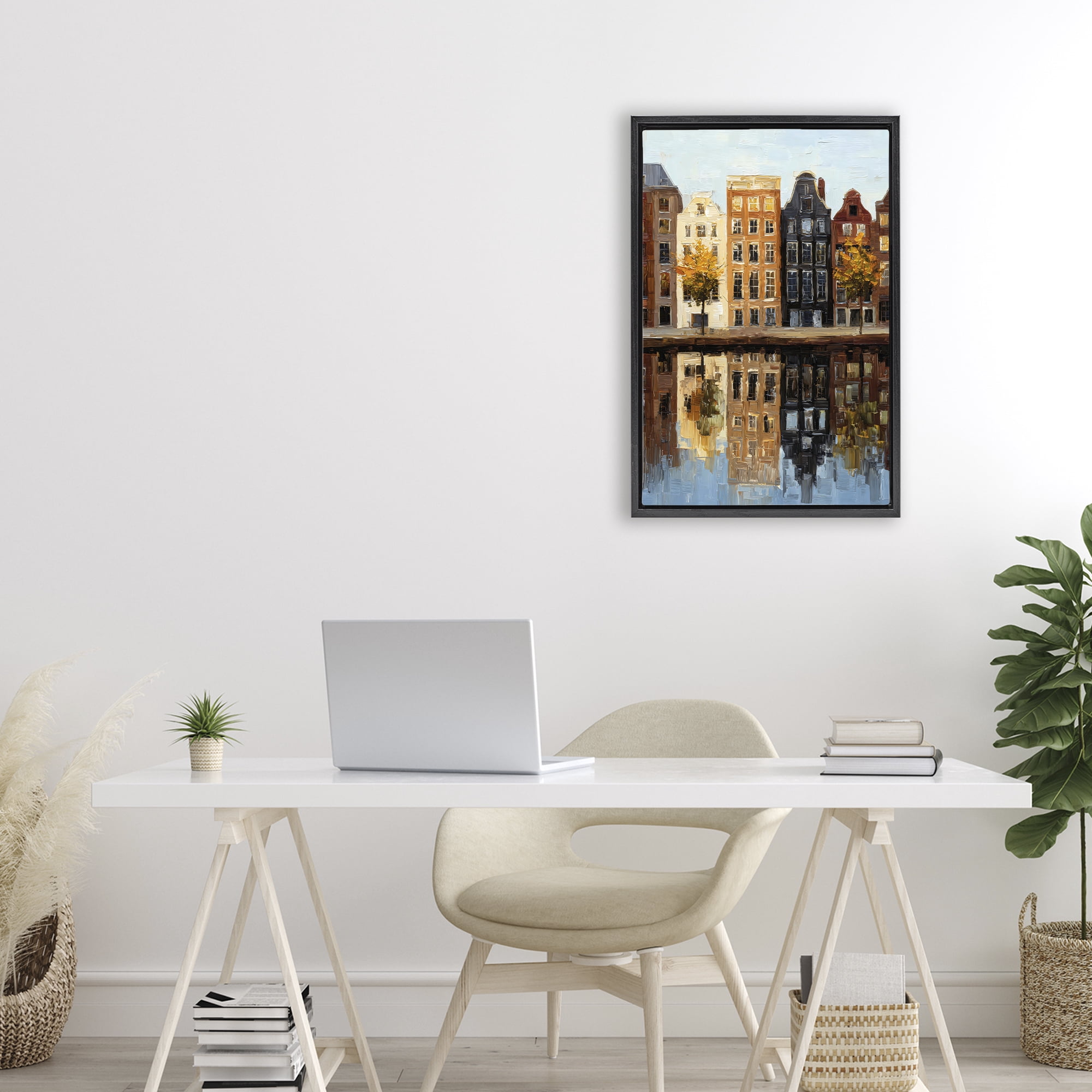 Stupell Industries City Reflection over Canal Black Framed Floater Canvas Wall Art, design by Petal Prints Design