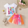 thumbnail image 2 of Fsqjgq Baby Girl Clothes Toddler Girls Birthday Outfits Embroidery Letter T Shirt Tops+Rainbow Tutu Skirt Two Piece Birthday Clothing Sets 5-6 Years, 2 of 9