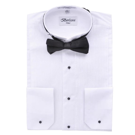 Berlioni Italy Men's Tuxedo Dress Shirt with Bow-Tie (Wing-Tip 130, L Sleeve: 36/37)