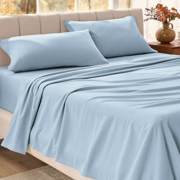 Bare Home Organic Flannel Sheet Set - 100% Organic Cotton - Deep Pocket - 4-Pieces - King, Light Blue