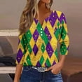 thumbnail image 1 of UPPADA Womens Chandails de Mardi Gras à Manches 3/4, Chemises à Imprimé Floral, Col Rond, Blouse à devant Plissé, Hauts d'Été Décontractés, Haut à Enfiler, Mode, Fête, Défilé, Hauts pour Femmes, Hauts à Manches 3/4, Économie, 1 of 5