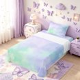 thumbnail image 5 of meiyoeat Purple Green Watercolor Cloud Twin Sheets,Soft Ombre Print Bedding For Girls,3-Piece1 Flat Sheet, 1 Fitted Sheet and 1 Pillowcase, 5 of 6