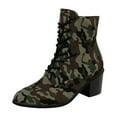 thumbnail image 4 of Rokment Camo Dress High Heel Combat Boots for Women Fall Winter Pointed Toe Chunky Heeled Mid Calf Ankle Booties, 4 of 6