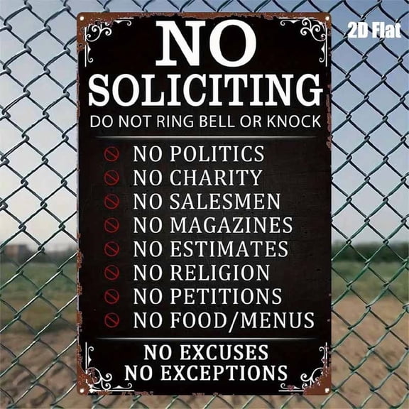No Soliciting Sign Aluminum 8x12 Inch Do Not Knock or Ring Bell Front Door Yard Gate Porch Metal Warning Wall Decor