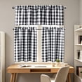 thumbnail image 4 of 3pcs Cafe Curtain Set, One Top Valance and Two Lower Panels, Light Filtering Thermal Window Covering for Kitchen Bathroom Basement Laundry Room and Small Windows, B-Black, 4 of 9