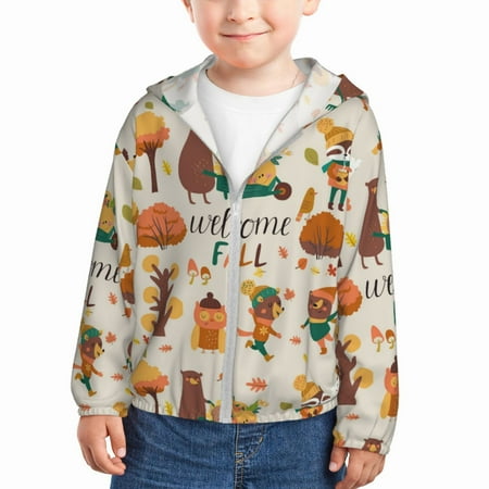 

Lukts Autumn In The Forest Print Children s Long-Sleeved Sun Protection Clothing Hooded Sweatshirts for Boys and Girls Outdoor Sports-5 Years