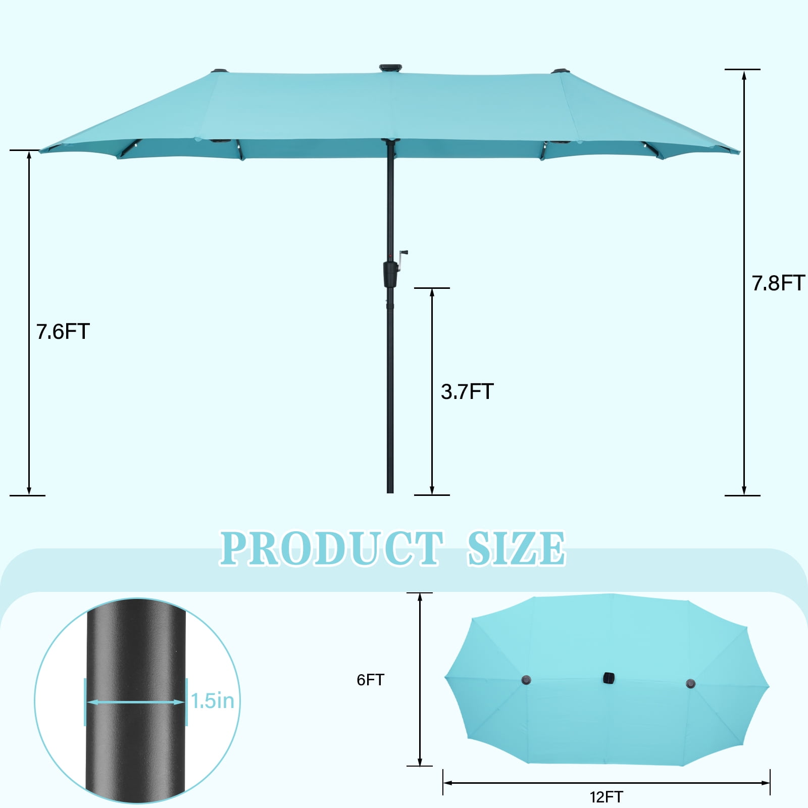 Autlaycil 13' Blue Patio Umbrella with Crank System and 36 Solar Powered LED Lights for Outdoor, Market, Beach, Garden, Yard, Party