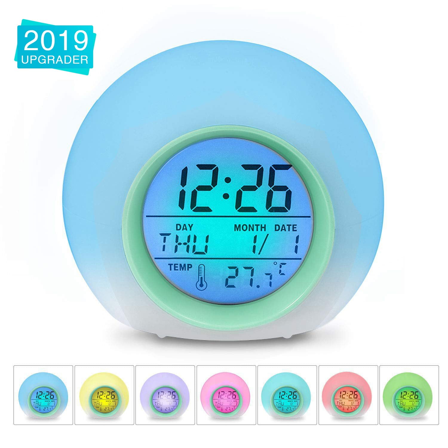 7 Colors Changing 8 Ringtones One Tap Control with Temperature Display for Kids Wake Up Light Alarm Clock Children Sleep Timer Students Digital Alarm Clock Worker Blue HAMSWAN Kids Clocks