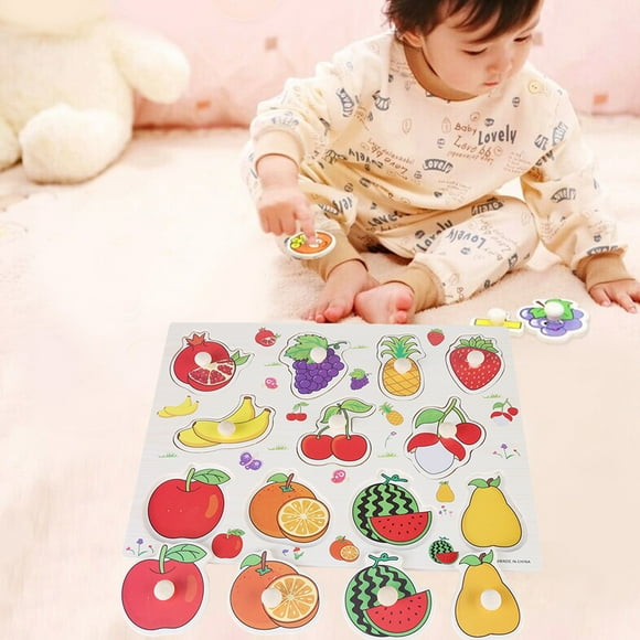 Number Animal Fruit Wooden Cognitive Knob Puzzle Toys for Toddlers, ABC, 1-3 Year Old Boys Girls Learning Educational Preschool