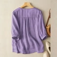 thumbnail image 3 of LEEYNEER Women Summer Floral Embroidery 3/4 Sleeve O Neck Tops Casual Loose Solid Shirt Blouse, 3 of 5