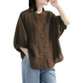 thumbnail image 2 of Outdoor Tops for Women Solid Color Button Long Sleeve Womens Athletic Tops,Coffee,One Size, 2 of 4
