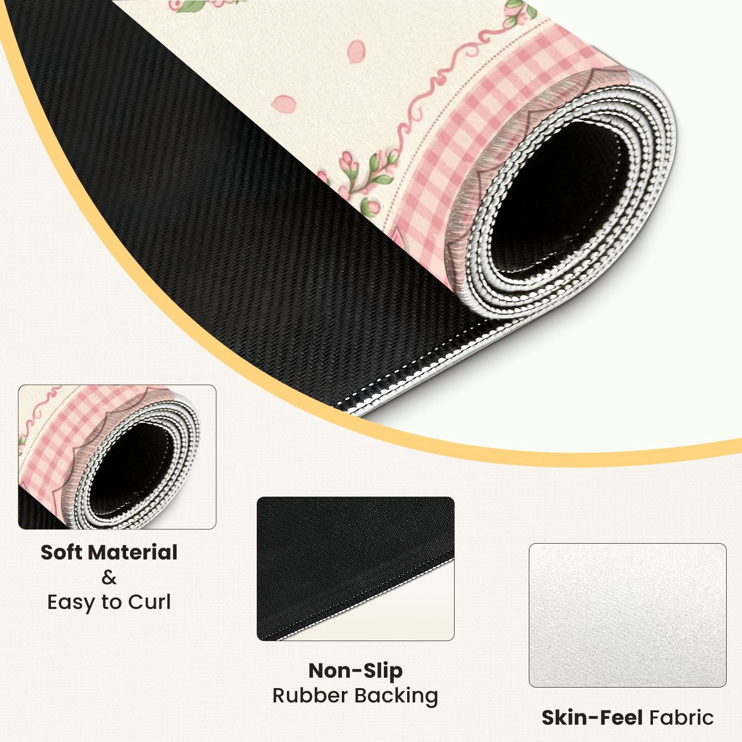 Mahjong Mat 31.5" x 31.5" Pink Floral Gingham Bows Central Non-Slip Noise Reduction Mahjong Tiles Table Cover for Dominoes Poker Card Board and Tile Games