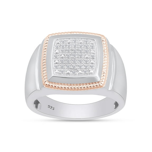 AFFY Two Tone Cluster Ring for Men, 0.10CT Natural Diamond 14K White Gold over Silver-8