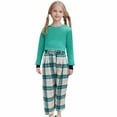 thumbnail image 2 of Tfken Children Girls Outfits Sets Crew Neck Casual Solid Color Sweatshirt Plaid Pant Fashion Clothing Set Green Size 5-6 Years, 2 of 9