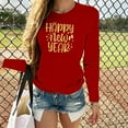 thumbnail image 1 of T-shirt Imprimé Bonne Année pour Femmes Manches Longues Blouse Décontractée, 1 of 1