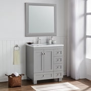 Eviva Happy 30 x 18 Transitional Gray Bathroom Vanity with White Carrara Marble Countertop