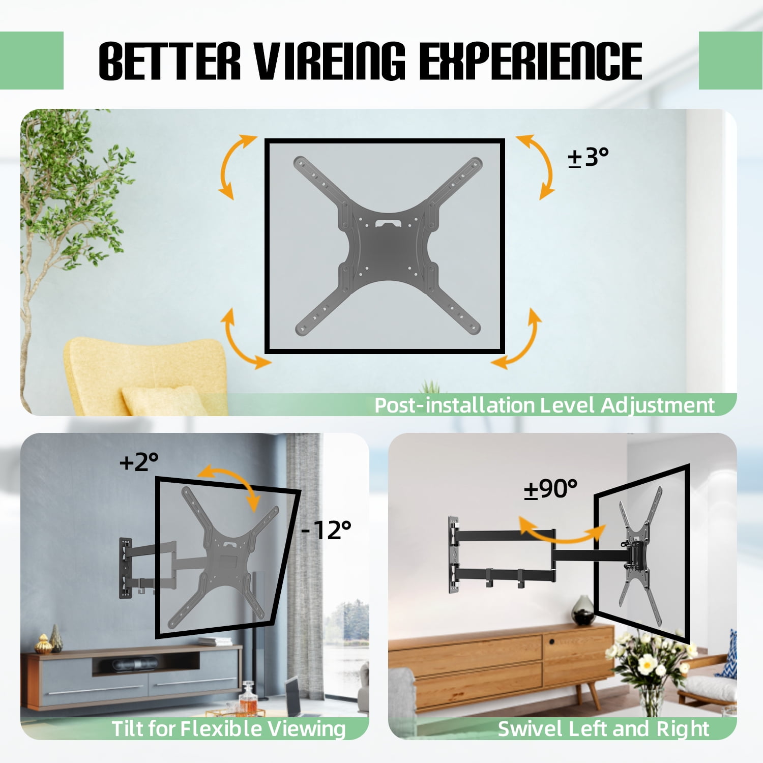 Mount Plus MP-L28-400 Long Arm Full Motion TV Wall Bracket with 28 inch Extension Articulating Arm | Fits Screen Sizes 23 to 55 Inch | VESA 400x400mm Compatible (28" Extension 23" to 55" TV)