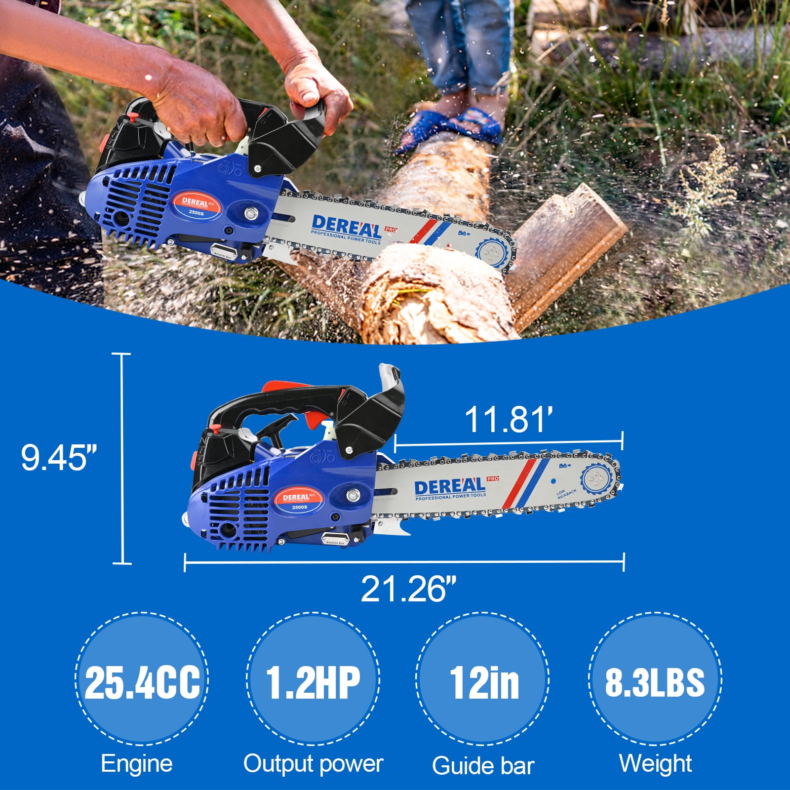 Gas Chainsaw 12 in. Professional Chainsaw 25.4 CC 2-Cycle Lightweight One-Hand Chainsaw