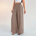 thumbnail image 6 of Women's High Waisted Palazzo Pants Cotton Linen Wide Leg Trousers Casual Smocked Waist Beach Pants Flowy Long Swing Pants, 6 of 10