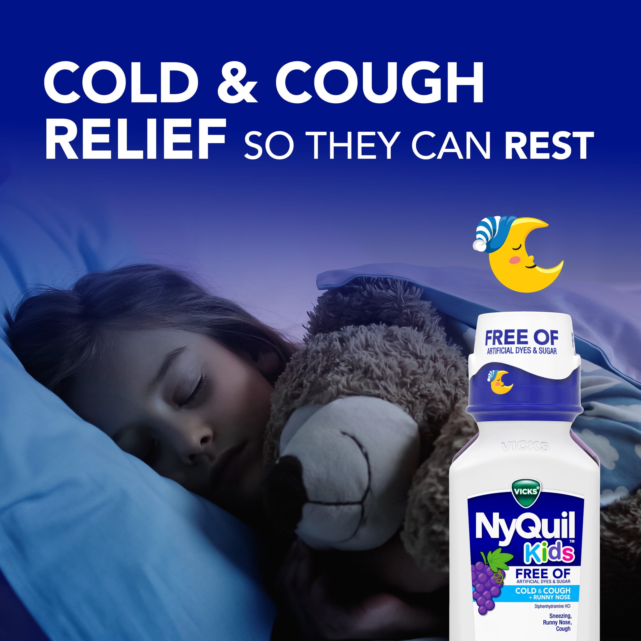 (2 pack) Vicks NyQuil Kids Cold + Cough Syrup, Children's Cold Medicine, Grape, 6 fl oz